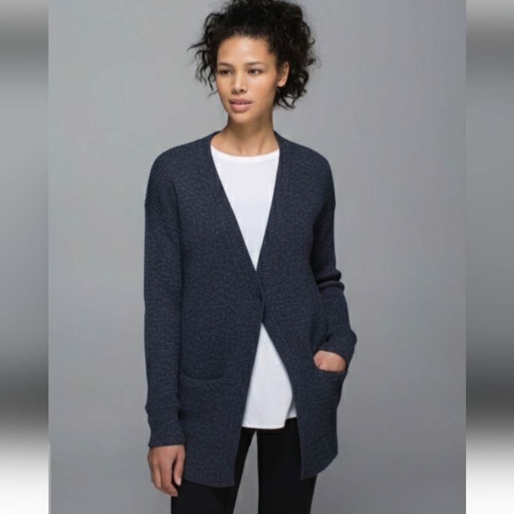 lululemon We Like To Cardi Heathered Navy Cardigan Sweater